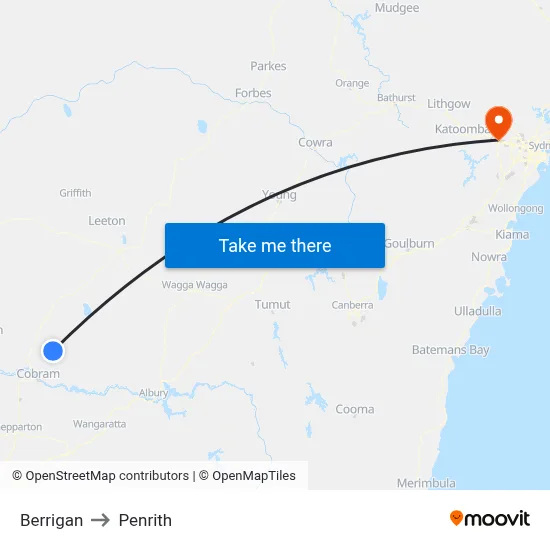 Berrigan to Penrith map