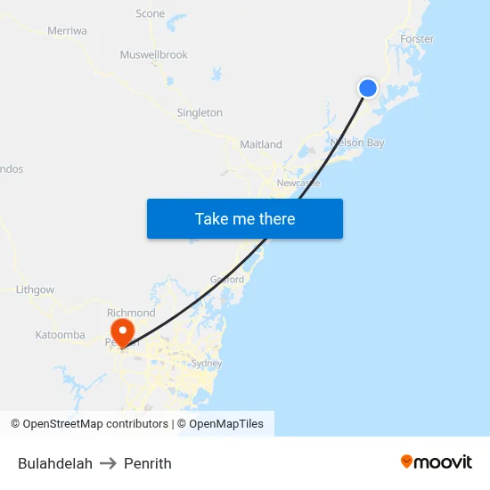 Bulahdelah to Penrith map