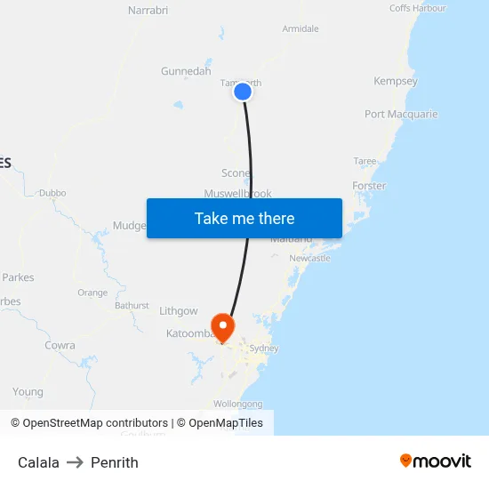 Calala to Penrith map