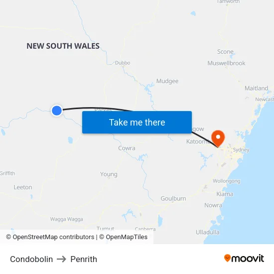 Condobolin to Penrith map