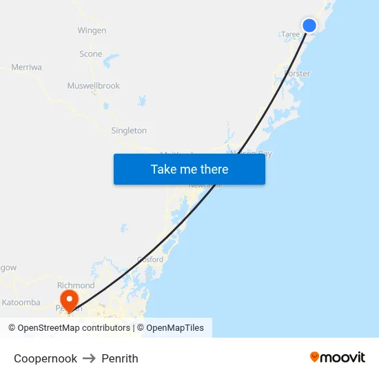 Coopernook to Penrith map