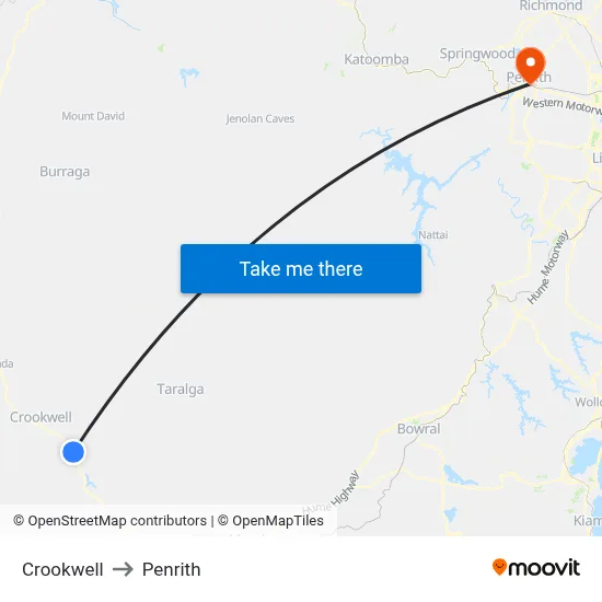 Crookwell to Penrith map