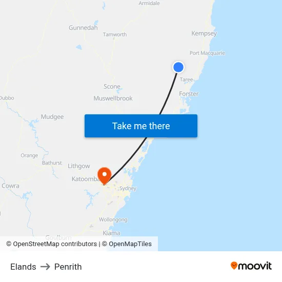 Elands to Penrith map
