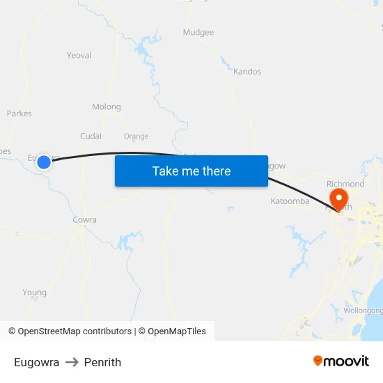 Eugowra to Penrith map