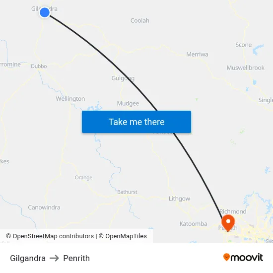 Gilgandra to Penrith map