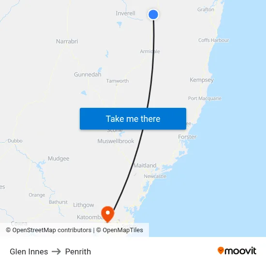 Glen Innes to Penrith map