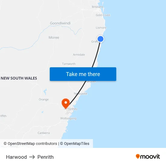 Harwood to Penrith map