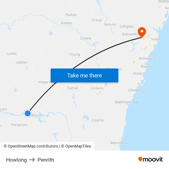 Howlong to Penrith map