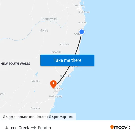 James Creek to Penrith map