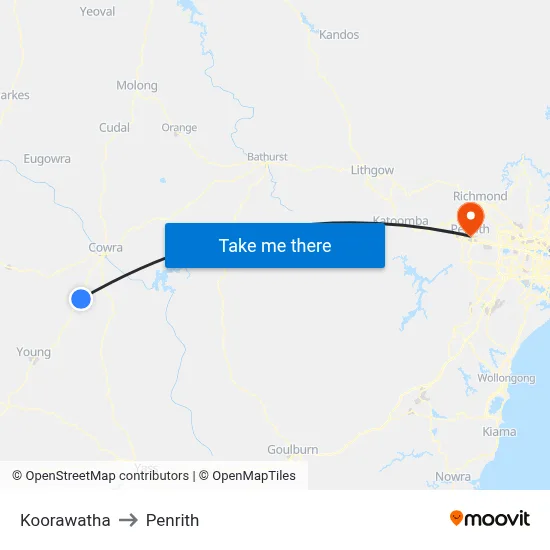 Koorawatha to Penrith map