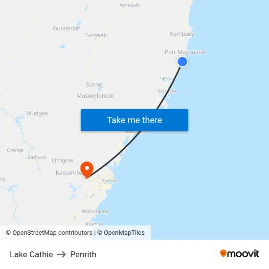 Lake Cathie to Penrith map