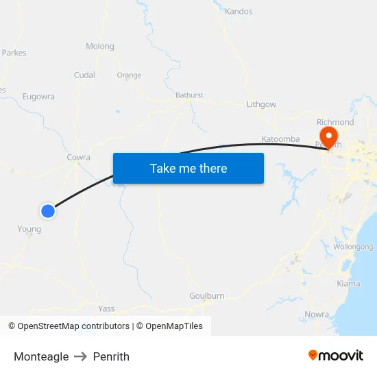 Monteagle to Penrith map
