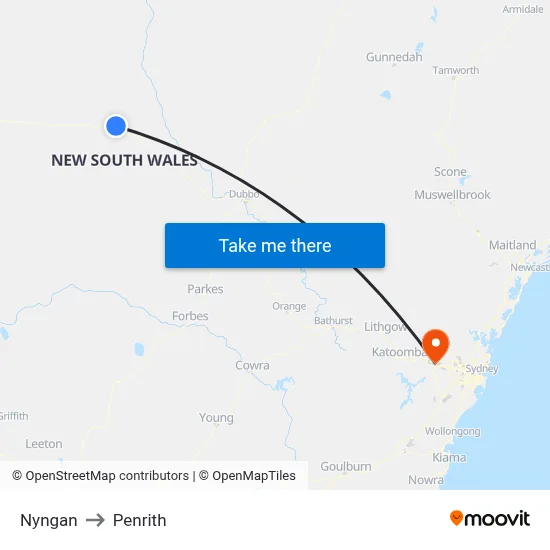 Nyngan to Penrith map