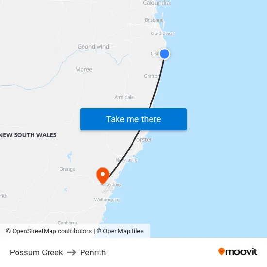 Possum Creek to Penrith map
