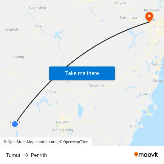 Tumut to Penrith map