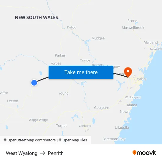 West Wyalong to Penrith map