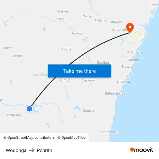 Wodonga to Penrith map