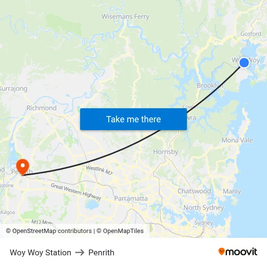 Woy Woy Station to Penrith map