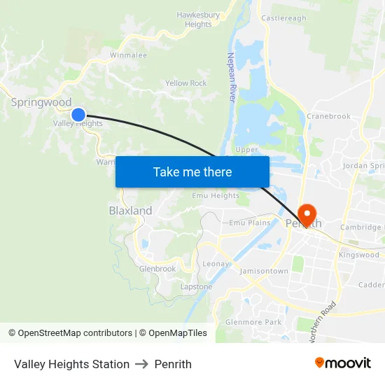 Valley Heights Station to Penrith map