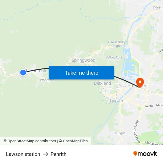 Lawson station to Penrith map