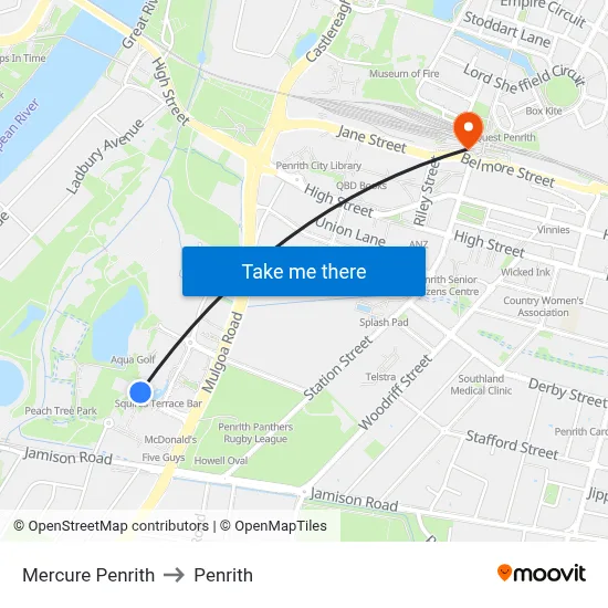 Mercure Penrith to Penrith map