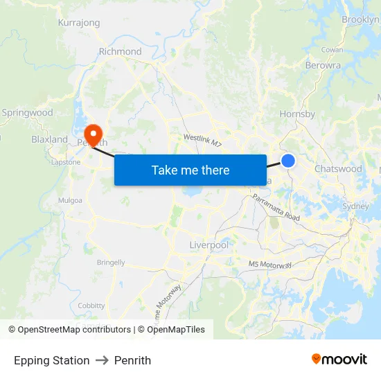 Epping Station to Penrith map