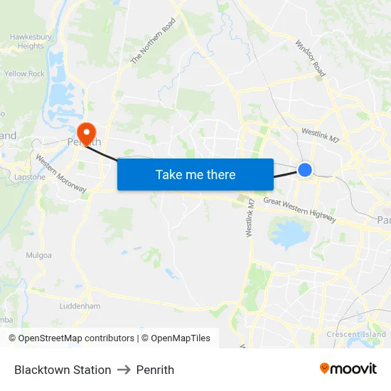 Blacktown Station to Penrith map