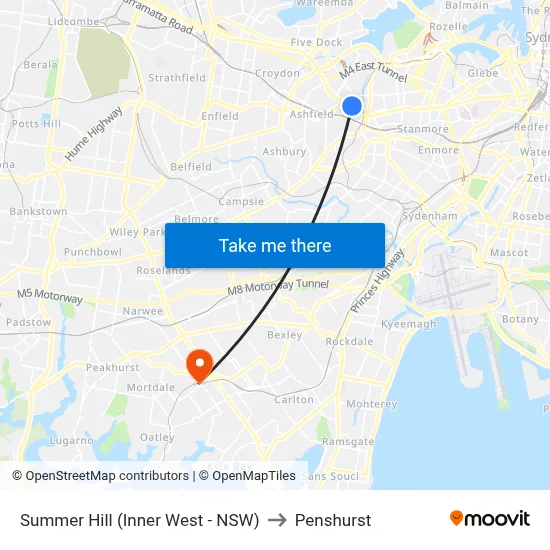 Summer Hill (Inner West - NSW) to Penshurst map