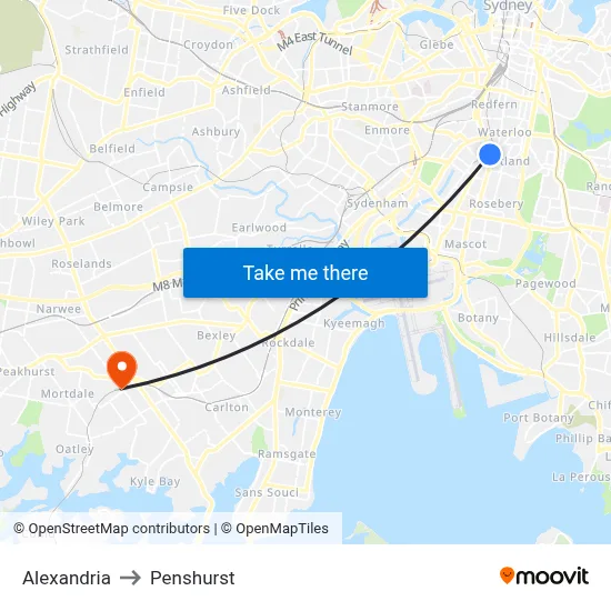 Alexandria to Penshurst map
