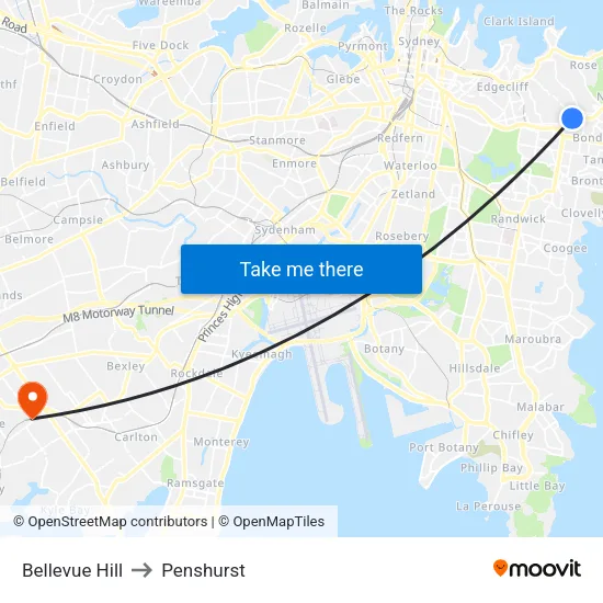 Bellevue Hill to Penshurst map