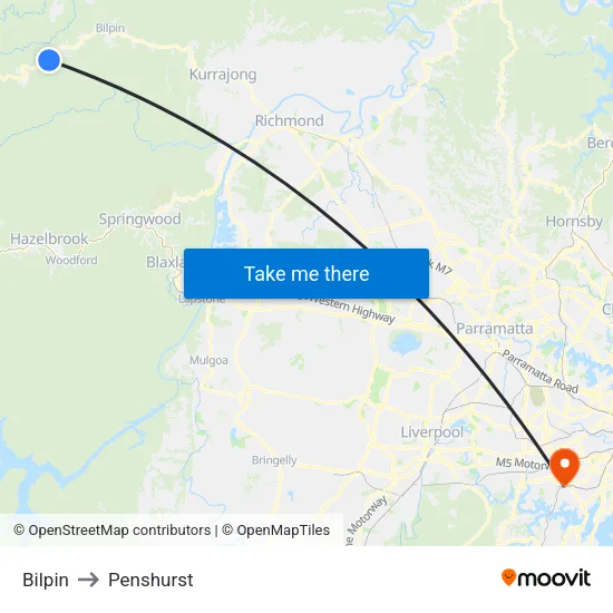 Bilpin to Penshurst map