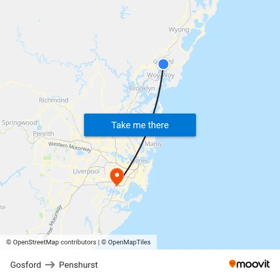 Gosford to Penshurst map