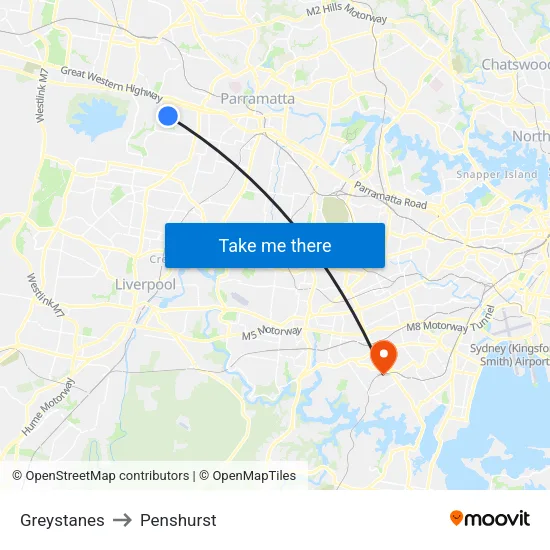 Greystanes to Penshurst map