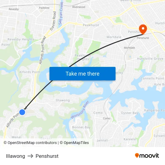 Illawong to Penshurst map