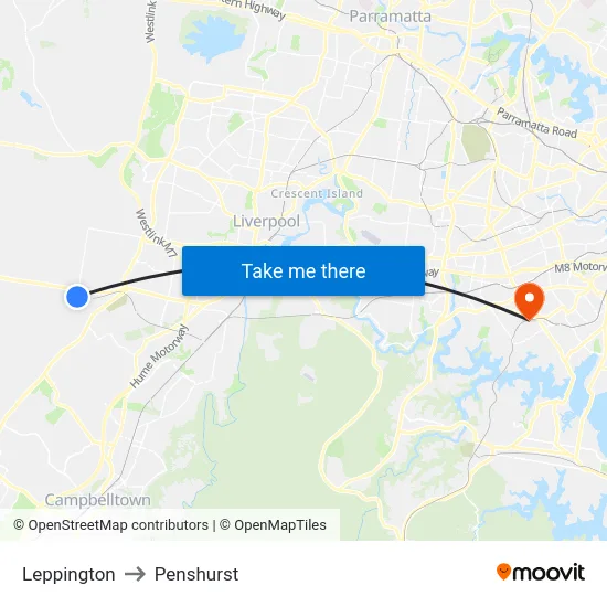 Leppington to Penshurst map