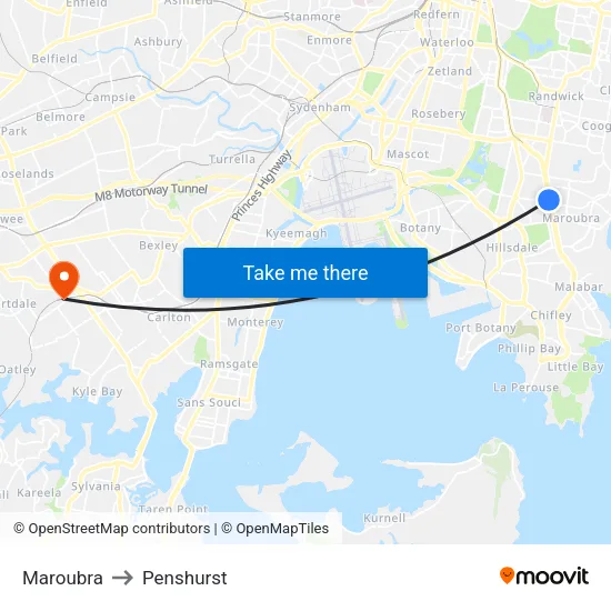 Maroubra to Penshurst map