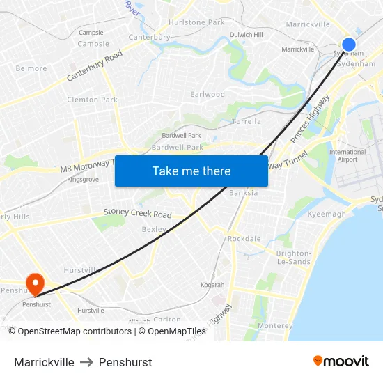 Marrickville to Penshurst map