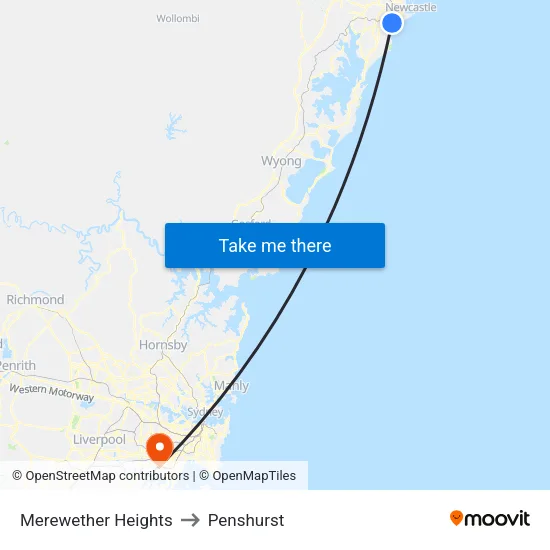 Merewether Heights to Penshurst map