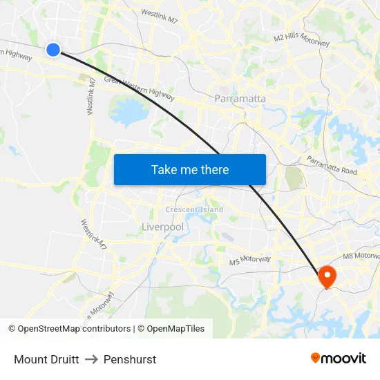 Mount Druitt to Penshurst map