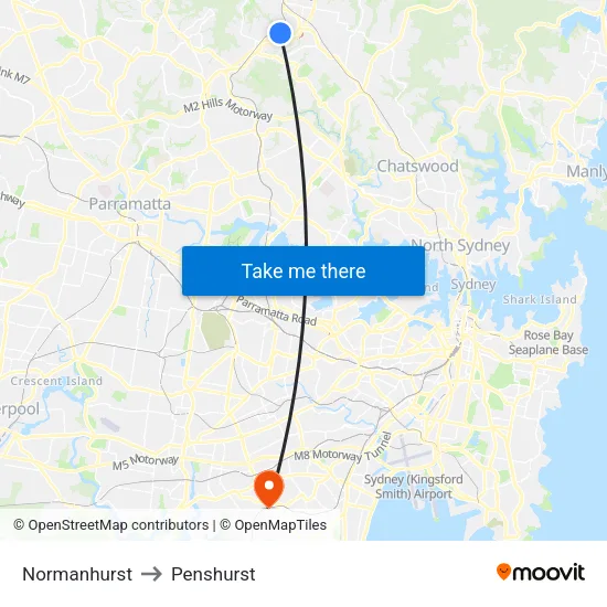 Normanhurst to Penshurst map