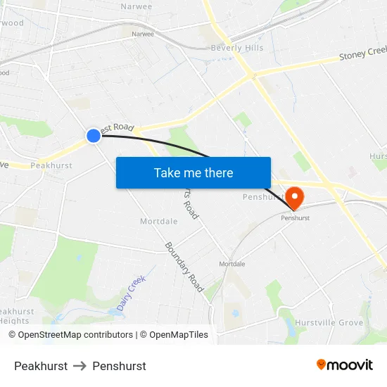 Peakhurst to Penshurst map