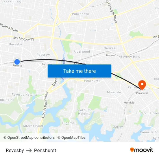 Revesby to Penshurst map