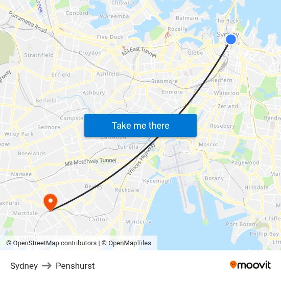 Sydney to Penshurst map