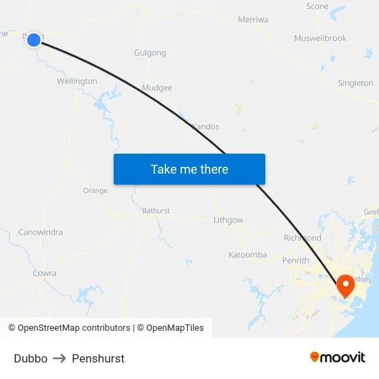 Dubbo to Penshurst map