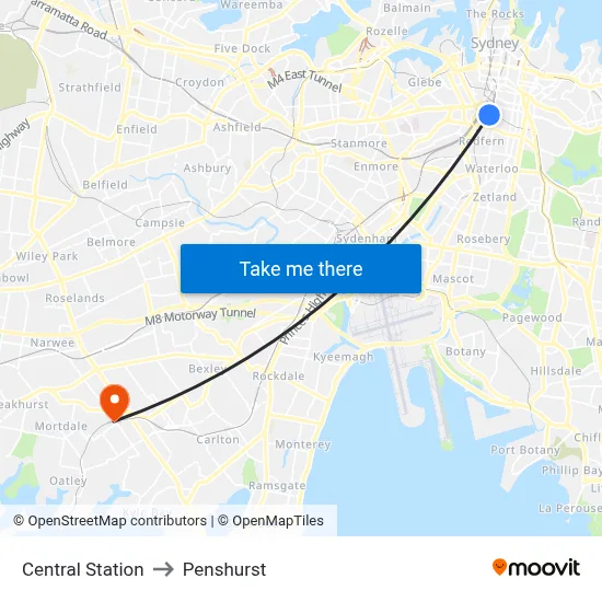 Central Station to Penshurst map