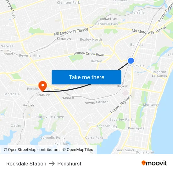 Rockdale Station to Penshurst map