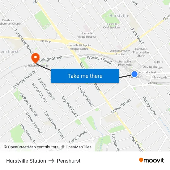 Hurstville Station to Penshurst map