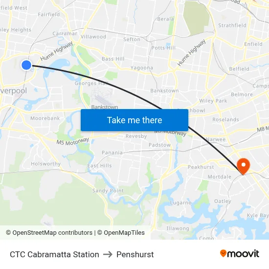 CTC Cabramatta Station to Penshurst map