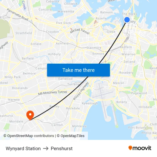 Wynyard Station to Penshurst map