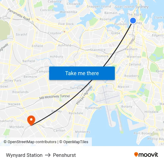 Wynyard Station to Penshurst map